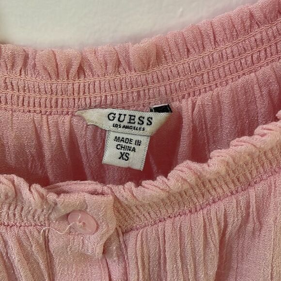 GUESS pink off shoulder cold shoulder ruched boho festival crop top XS - Picture 7 of 13